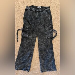 Women's Black Acid Wash Cargo Jeans
